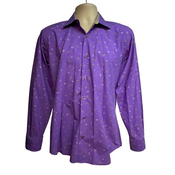 Jared Lang Men’s Purple Paisley Button Down Shirt Large - Picture 3 of 7